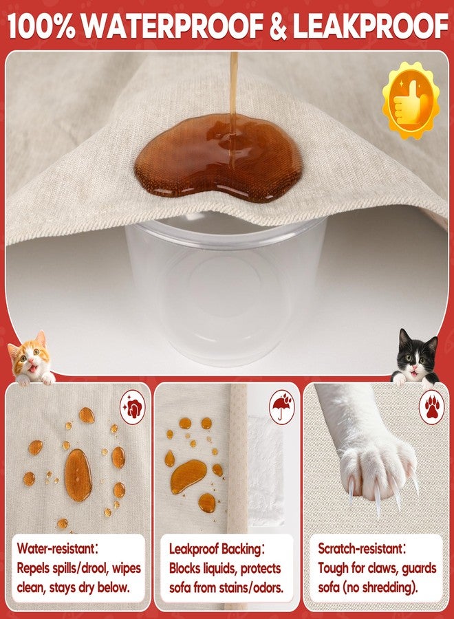 Loiion Cat Scratch Furniture Protector - Anti-Slip, Waterproof Sofa Cover to Keep Cats Off, Pet-Friendly Couch Protectors for 3 Cushion Couch, Khaki Anti-Scratch Couch Cover for Pets and Kids 150"X71" - Image 4